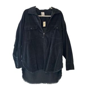 NWT Aerie Oversized Quarter Zip Corduroy Pullover Black Size S